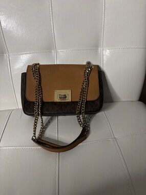 Michael Kors Brown and Tan Chain-Handle Shoulder Bag